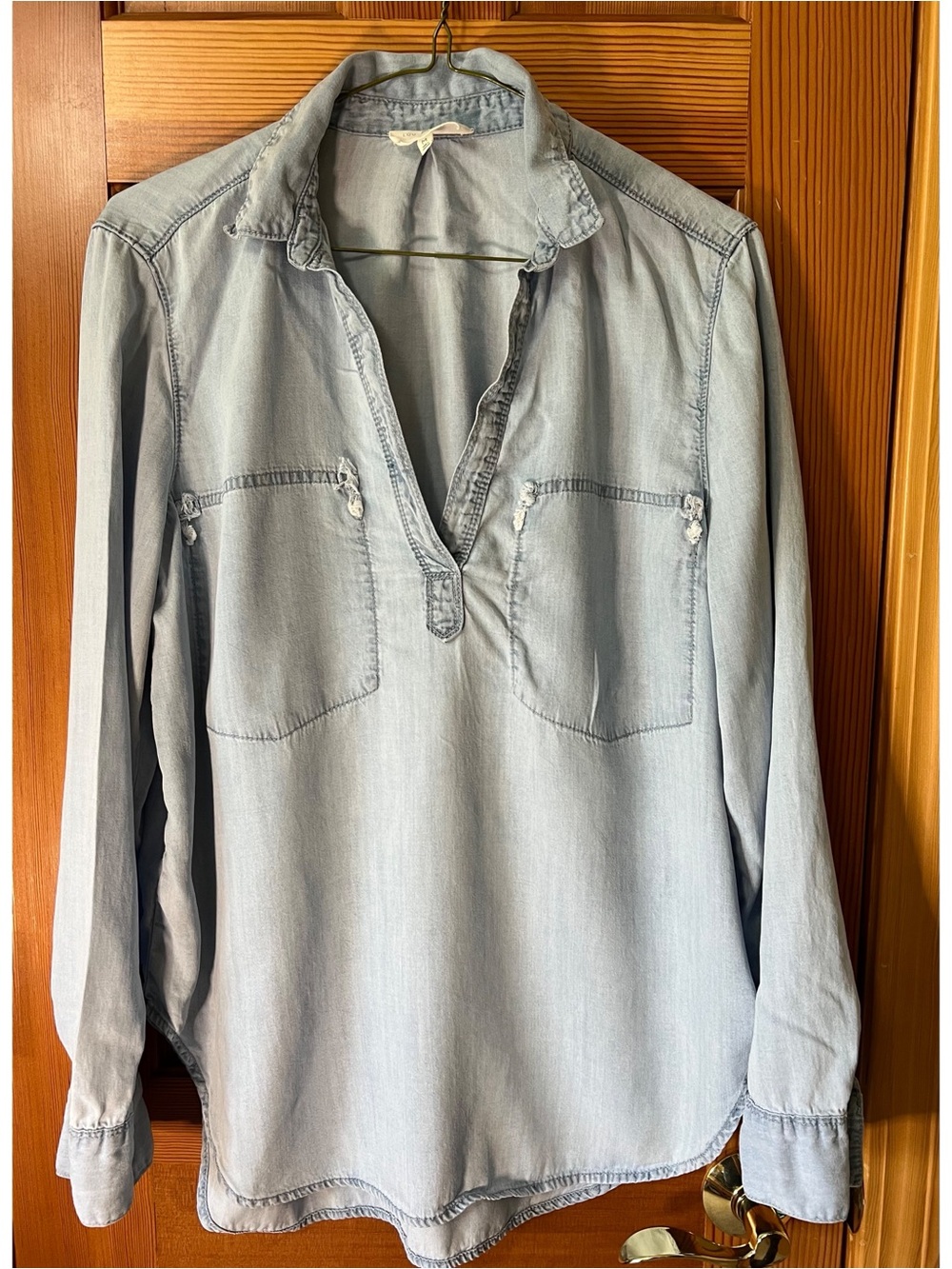 Lou & Grey Light Wash Chambray Popover Shirt